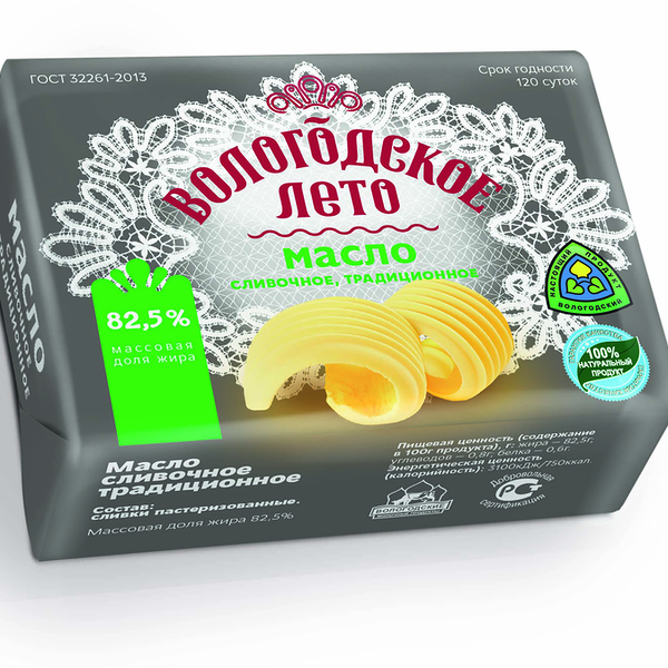 Масло Вологодское лето Традиционное сливочное 82.5% 180г