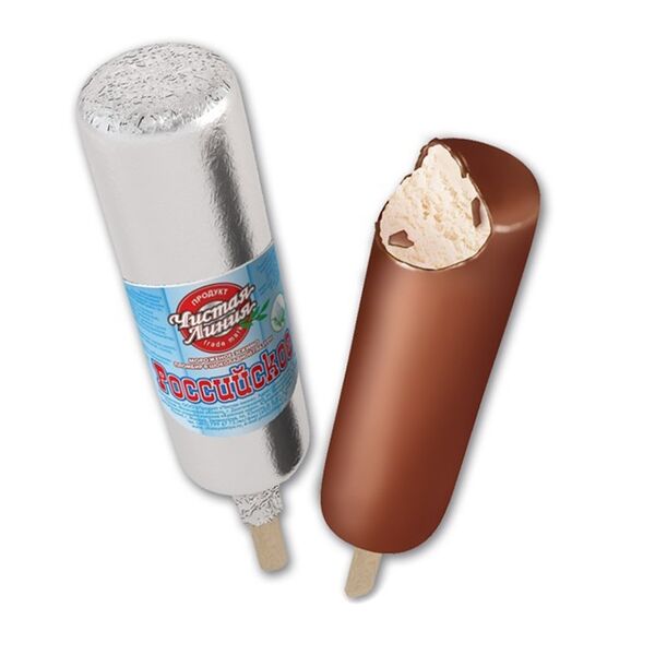 Мороженое пломбир Чистая Линия Российское Ванильное в шоколадной глазури 80г