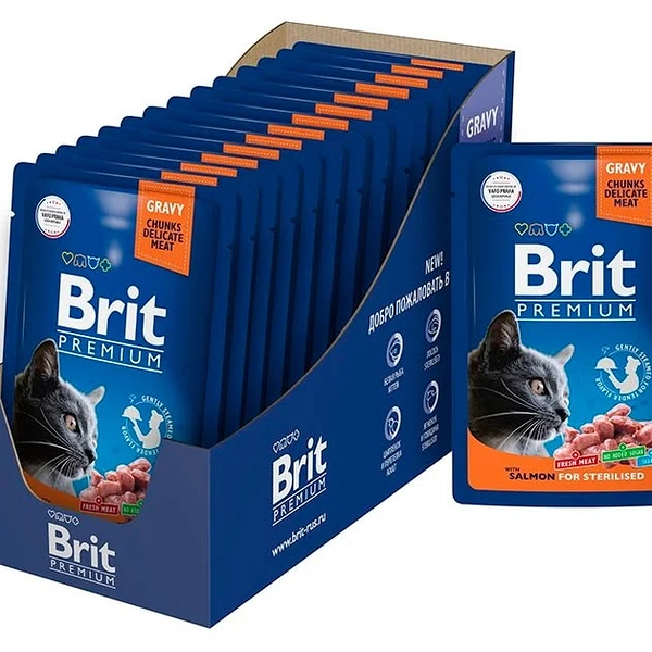 Корм влажный Brit Premium для стерилизованных кошек с лососем, 85 г х 14 шт