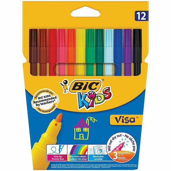 Набор фломастеров Bic Kids Visa смываемые 12 шт. 