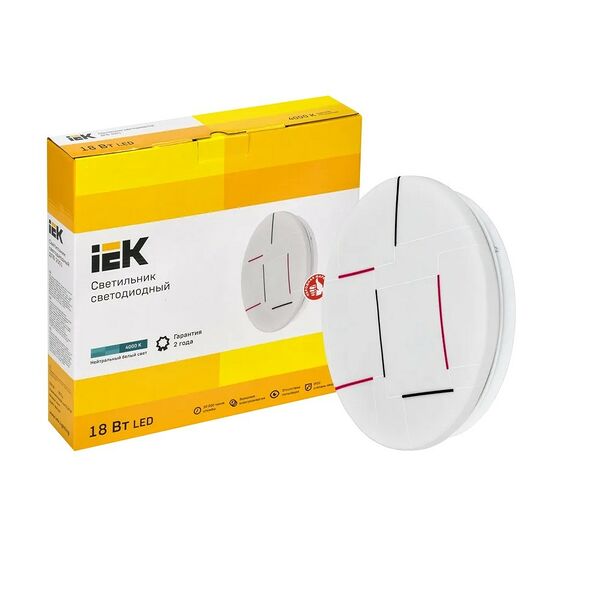 Светильник настенно-потолочный IEK, 34 см, 18 Вт, 4000К, IP20, круг, линии, белый