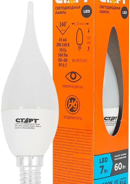 Лампа светодиодная Старт ECO LED Flame E14 7W
