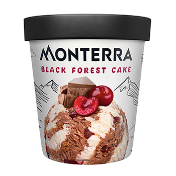 

Мороженое сливочное Monterra Black Forest Cake двухслойное шоколадное с вишней и кусочками печенья 300 г