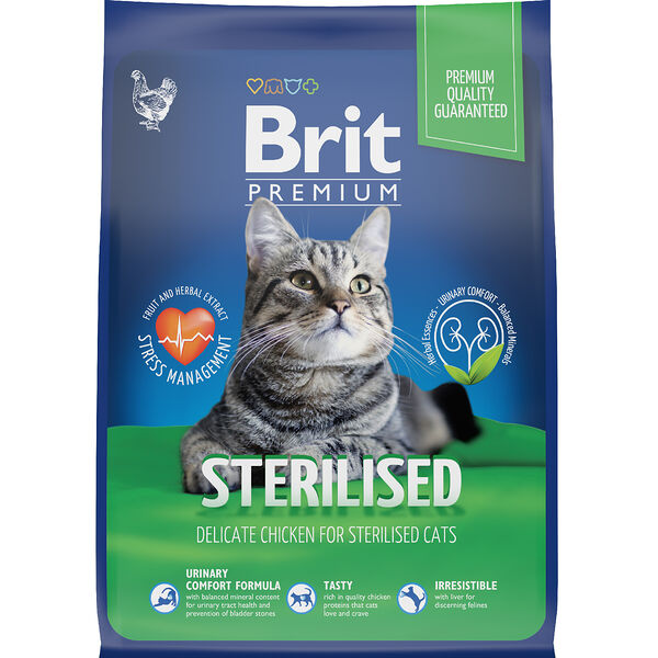 Brit Premium Cat Sterilised для стерилизованных кошек и кастрированных котов Курица