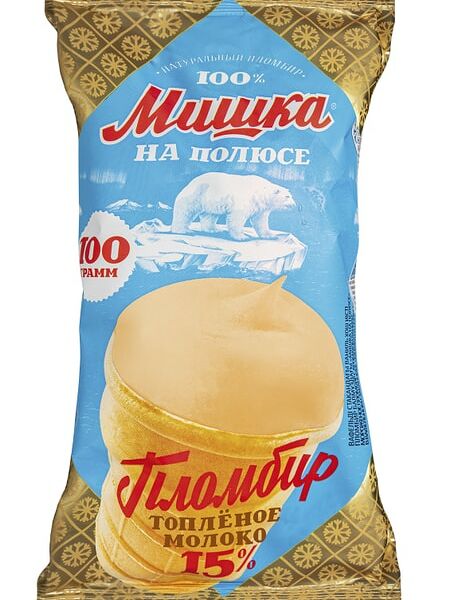 Мороженое пломбир Мишка на полюсе Вафельный стаканчик топлёное молоко 15% 100г