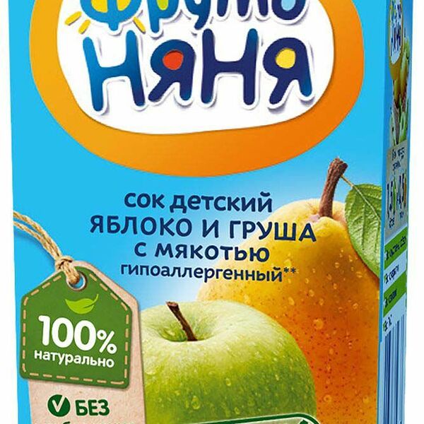 Сок ФрутоНяня яблочно-грушевый с мякотью с 5 месяцев