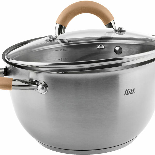 Кастрюля Hitt Organic индукционная со стеклянной крышкой, дизайн ручек в ассортименте, 1.8 л