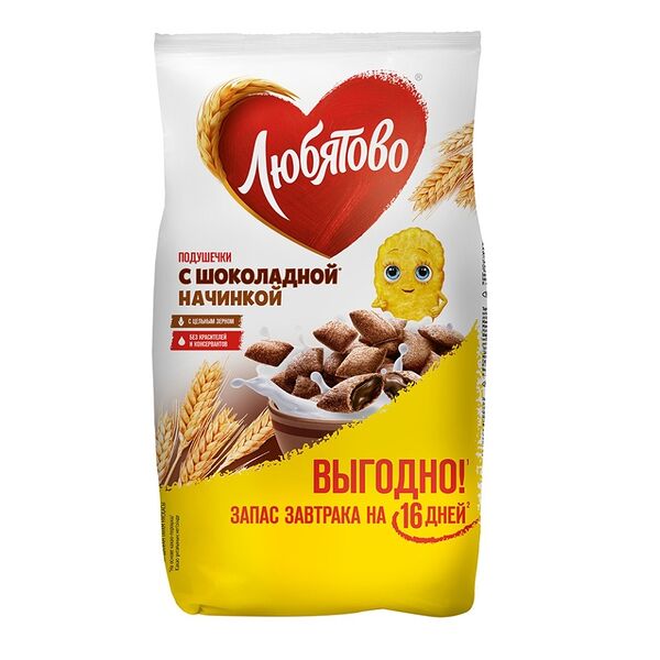 Готовый завтрак Любятово подушечки с шоколадной начинкой 500г