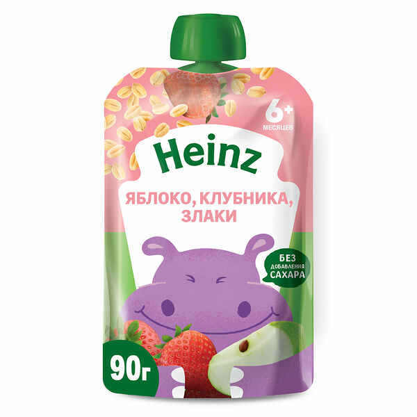 Пюре фруктово-зерновое Яблоко-Клубника-Злаки Heinz 90г