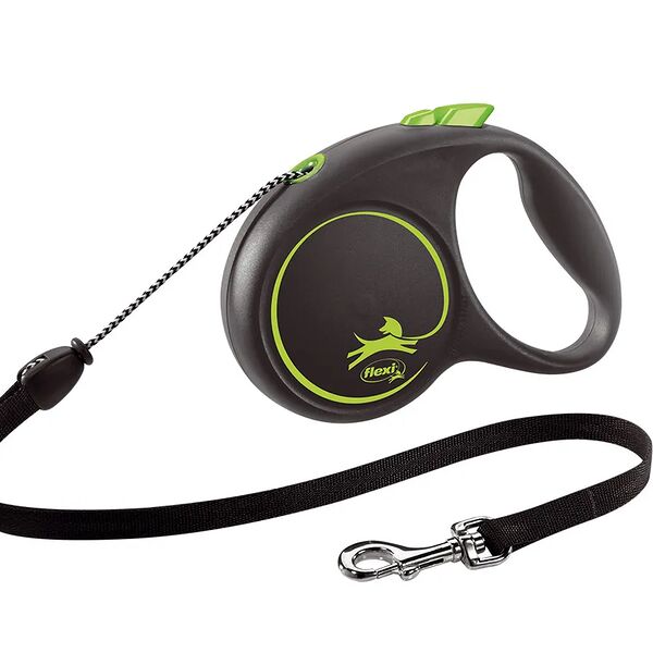 Рулетка Flexi Black Design M для собак до 20 кг, 5м трос, зеленый