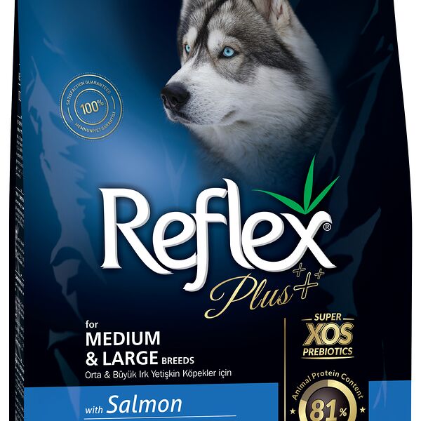 Reflex Plus корм для собак сухой, для взрослых,  для средних и крупных пород,  Лосось, 3кг