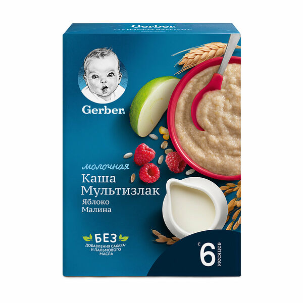 Каша молочная мультизлаковая Gerber Яблоко и малина с 6 месяцев