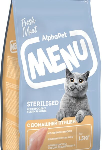 Сухой корм для стерилизованных кошек AlphaPet Menu с домашней птицей 1.5кг