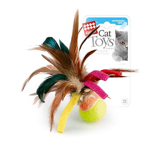GiGwi игрушка Мячик с перьями для кошек, 6 см