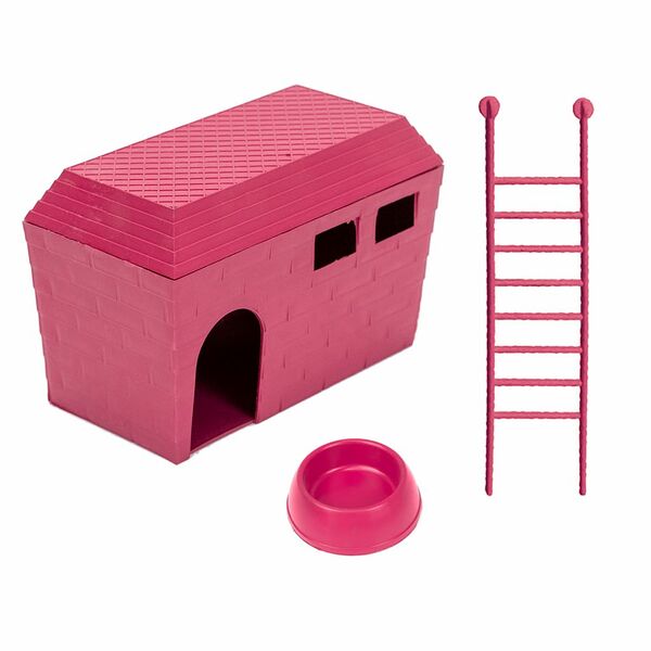 HOMEPET Домик для грызунов пластиковый рубиновый с миской и лесенкой 15х8,5х10см
