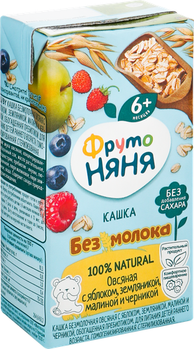 

Кашка ФрутоНяня безмолочная овсяная с яблоком, земляникой, малиной и черникой с пребиотиком, 200 мл
