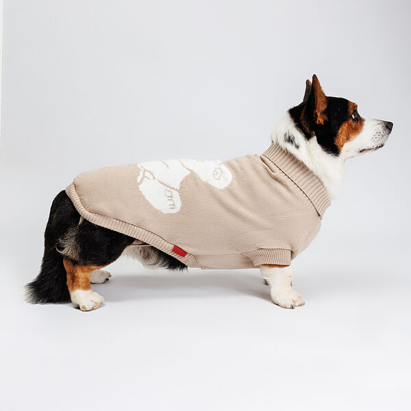 Свитер с пандой для собак, 60 см, бежевый