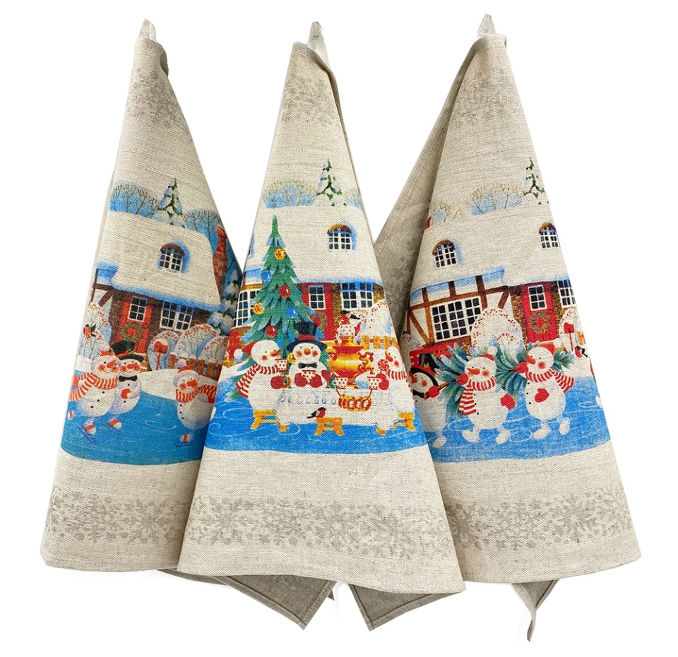 

Комплект полотенец Белорусский лен Снеговики, 3шт., 46х60, Беларусь