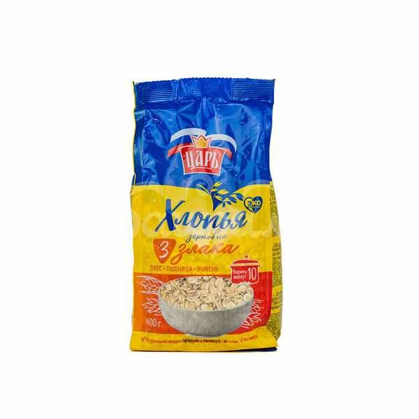 Хлопья Царь 400гр 3 злака пакет