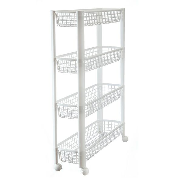 Этажерка IDEA узкая, на колёсах, 4 секции, пластик, белый 18х58.5х78.8 см.