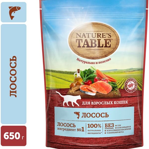 Сухой корм для кошек Natures Table Лосось 650г