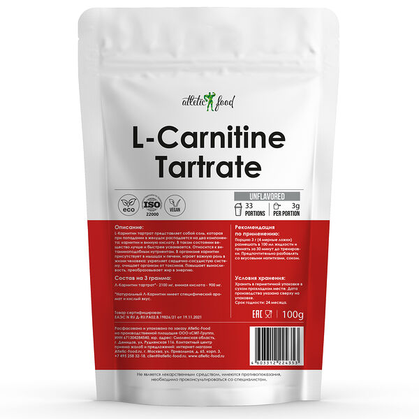 Atletic Food L-Carnitine Tartrate 100 г нейтральный