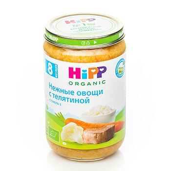 Пюре HiPP нежные овощи с телятиной с 8 месяцев БИО 190г, Россия