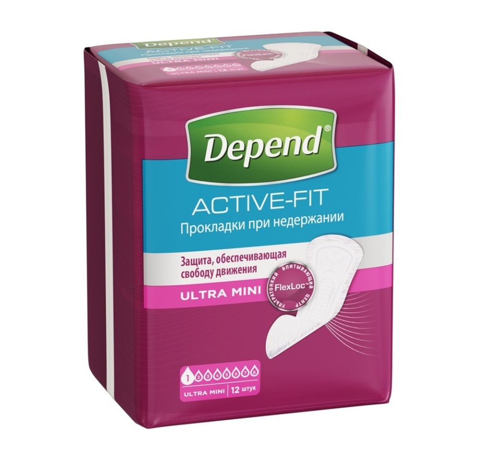 

Прокладки Depend Active-Fit Ultra Mini урологические 12 шт.