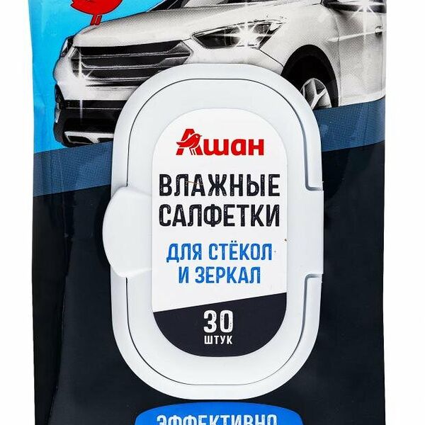 Салфетки влажные для стекол, 30 шт ТМ Ашан Красная птица