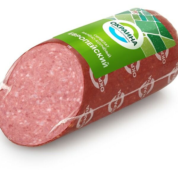 Колбаса Окраина cервелат Европейский варено-копченая  470гг