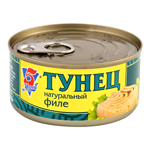

Тунец 5 Морей филе натуральный в собственном соку 185 г
