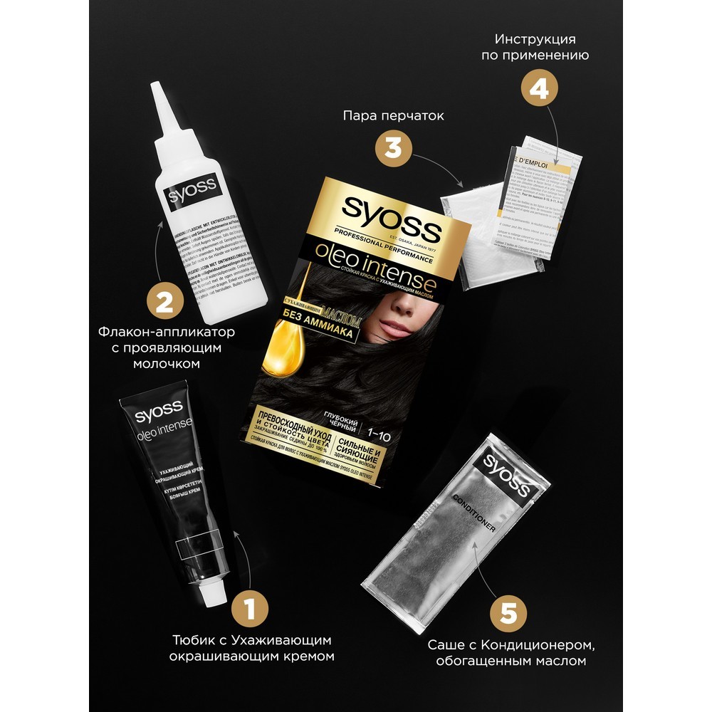 

Краска для волос Сьёсс Oleo Intense 1-10 глубокий черный 115 мл