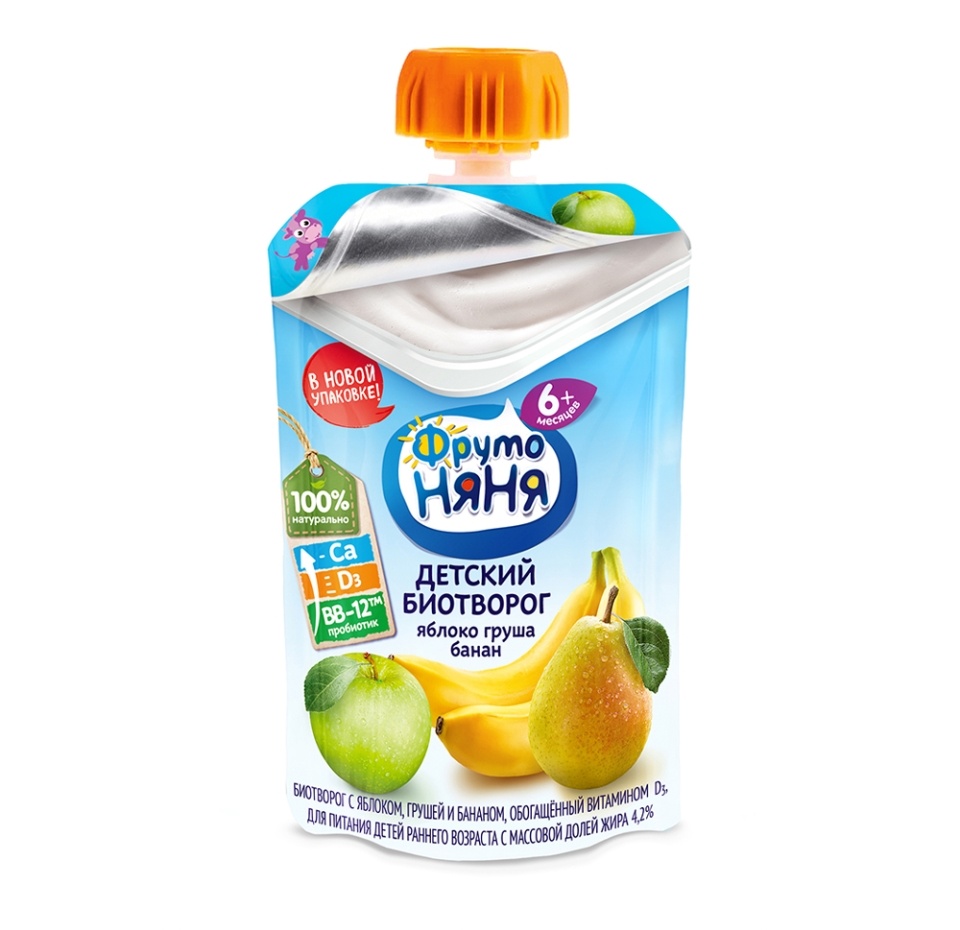 

Биотворог Фрутоняня Яблоко, груша и банан 4.2% 90 г