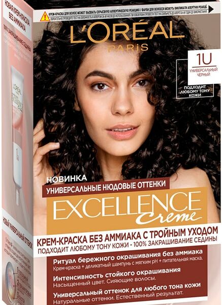Крем-краска для волос Loreal Paris Excellence Creme без аммиака тон 1U Универсальный черный