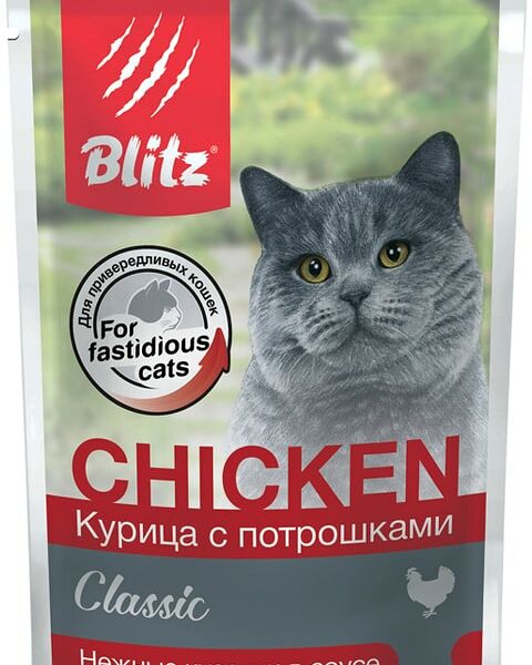 Влажный корм для кошек Blitz Classic Курица с потрошками 85г