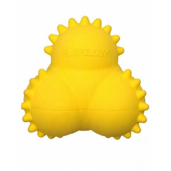 Playology Дентальный хрустящий жевательный тройной мяч для щенков Squeaky bounce ball с ароматом курицы, желтый до 27,2 кг