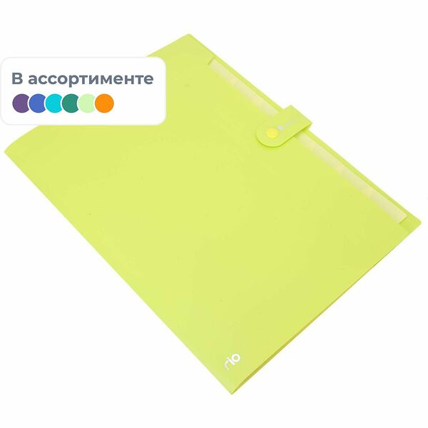 Папка органайзер Rio на кнопке  A4 8отделений РР 0,6мм в ассортим EB40102