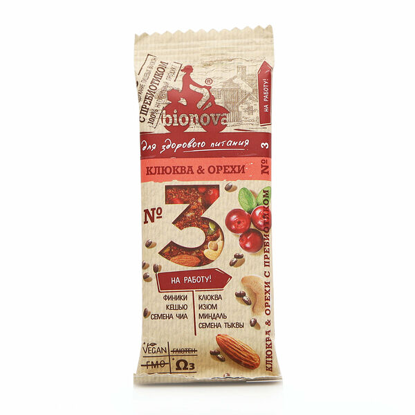 Фруктово-ореховый батончик bionova клюква, орехи