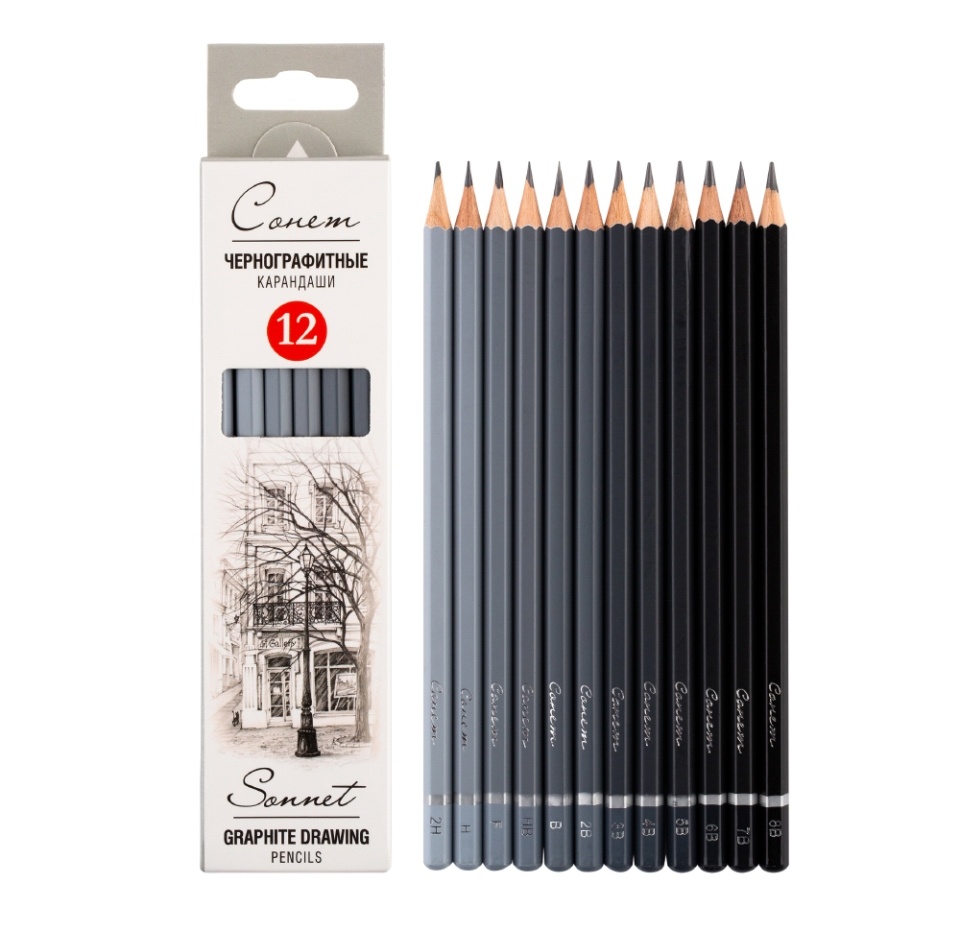 

Карандаши Сонет чернографитные Набор 12 шт 2Н-8В