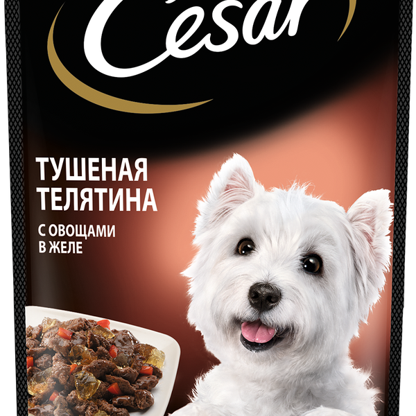 Влажный корм Cesar для взрослых собак с тушеной телятиной и овощами в желе 85 г