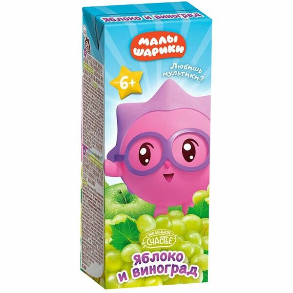 Нектар Маленькое счастье Малышарики яблочно-виноградный осветлённый для детского питания, 200 мл