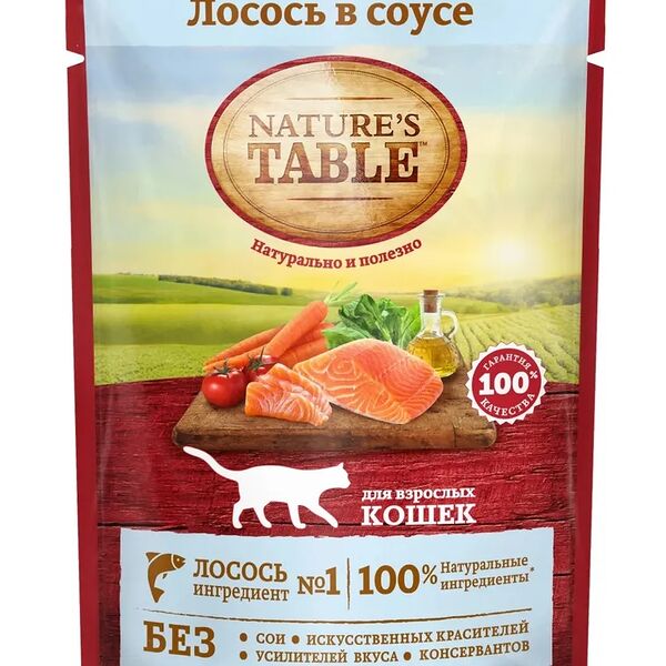 Влажный корм для взрослых кошек Nature’s Table Лосось в соусе, 85г