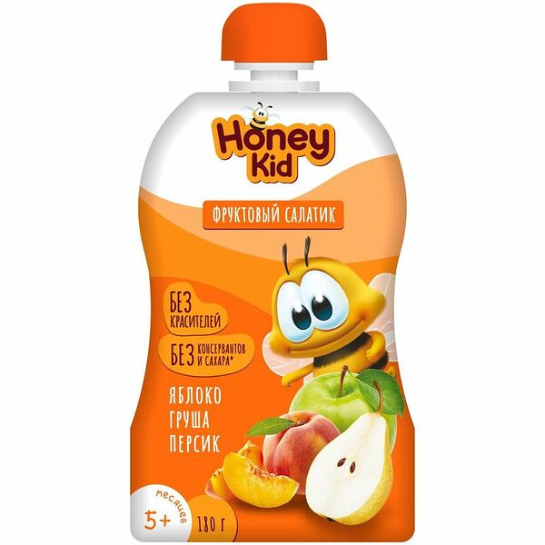 Пюре Honey Kid Фруктовый салатик яблоко-груша-персик с 5 месяцев 180 г