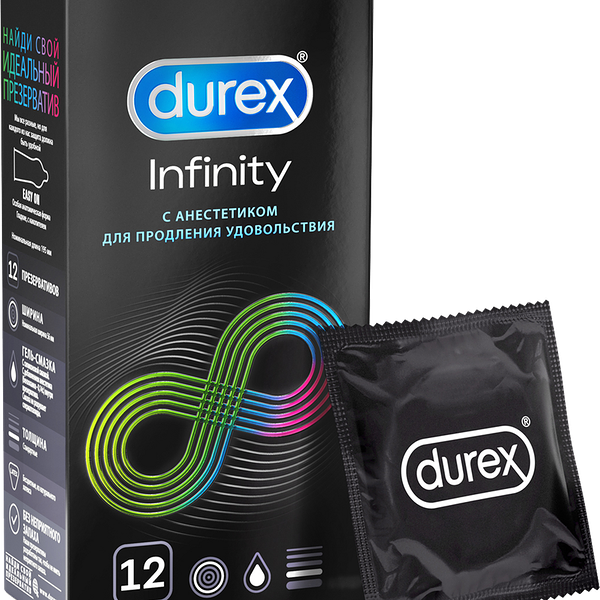 Презервативы DUREX Infinity гладкие с анестетиком, 12шт