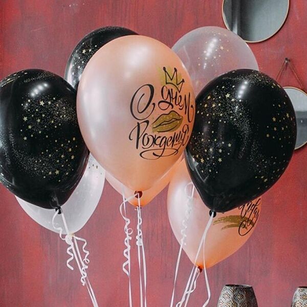 Фонтан из 9 шариков цвета Rose gold black