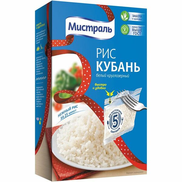 Рис круглозёрный Кубань Мистраль белый, 5×
