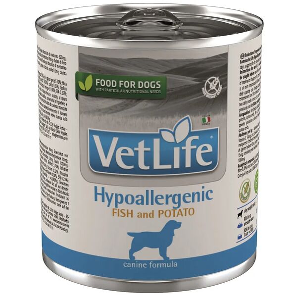 Консервированный корм для собак Farmina Vet Life Dog Hypoallergenic при пищевой аллергии рыба-картофель