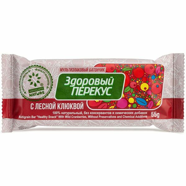 Батончик-мюсли мультизлаковый Absolute Nature Здоровый перекус с клюквой
