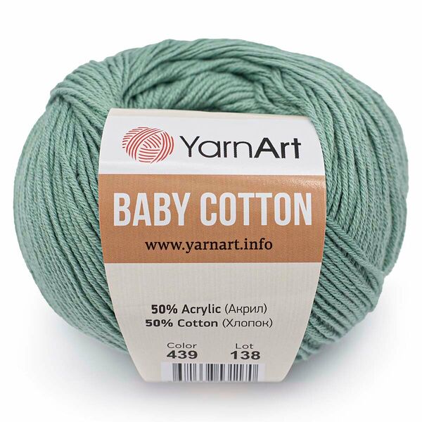 Пряжа YarnArt 'Baby Cotton' 50гр 165м (50% хлопок, 50% акрил)(439 зеленая бирюза),шт