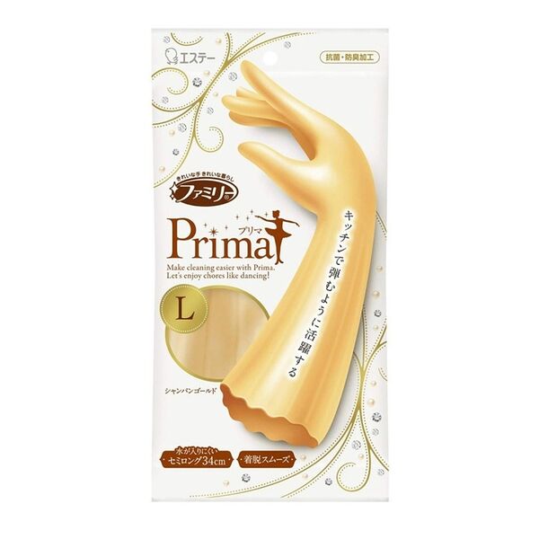 Перчатки ST Family Prima для бытовых и хоз нужд, винил уд-ные, с антибакт. эффетом, ср. Япония толщины, L, золотистое шампанское